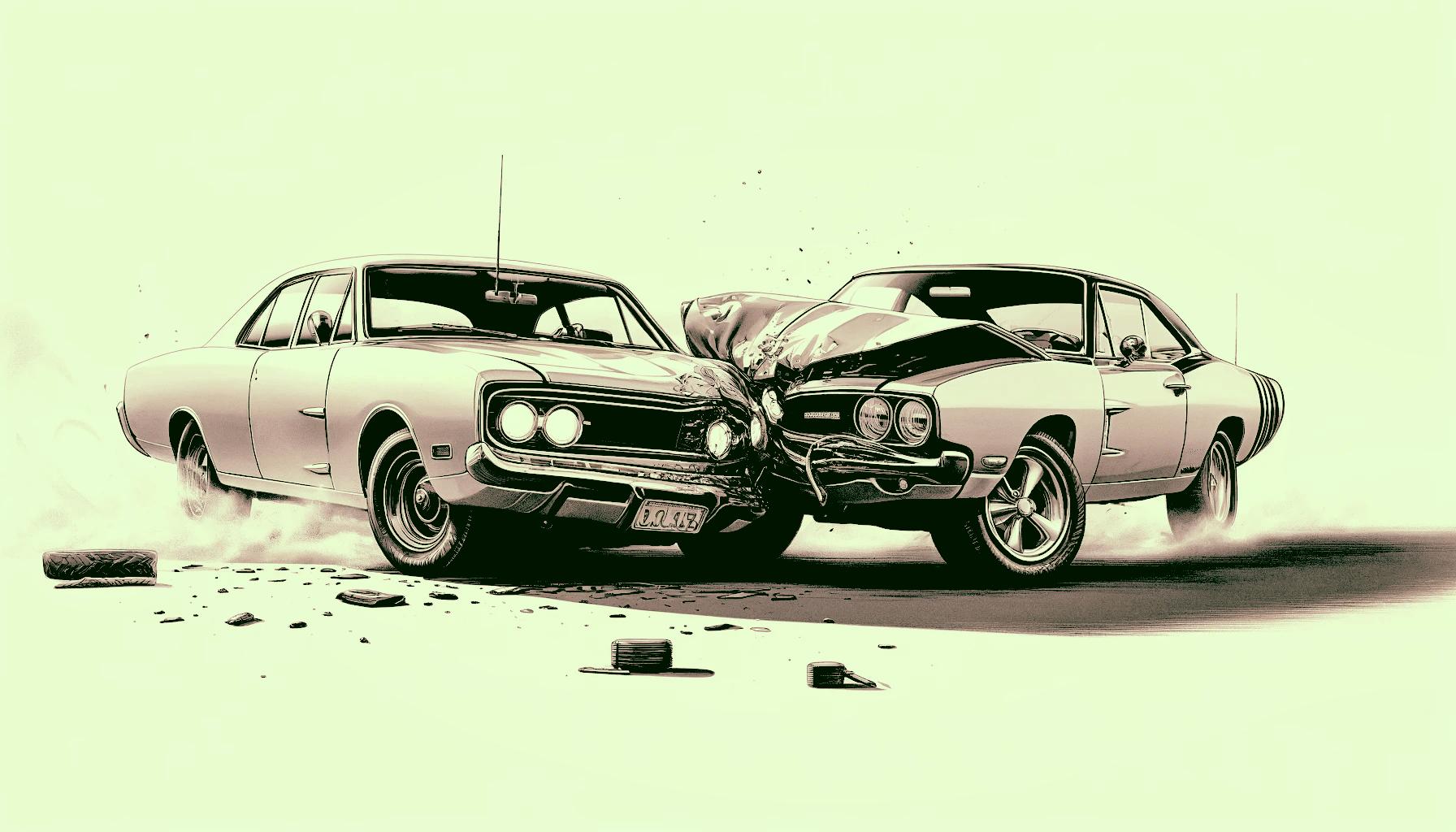 Two classic cars involved in an accident