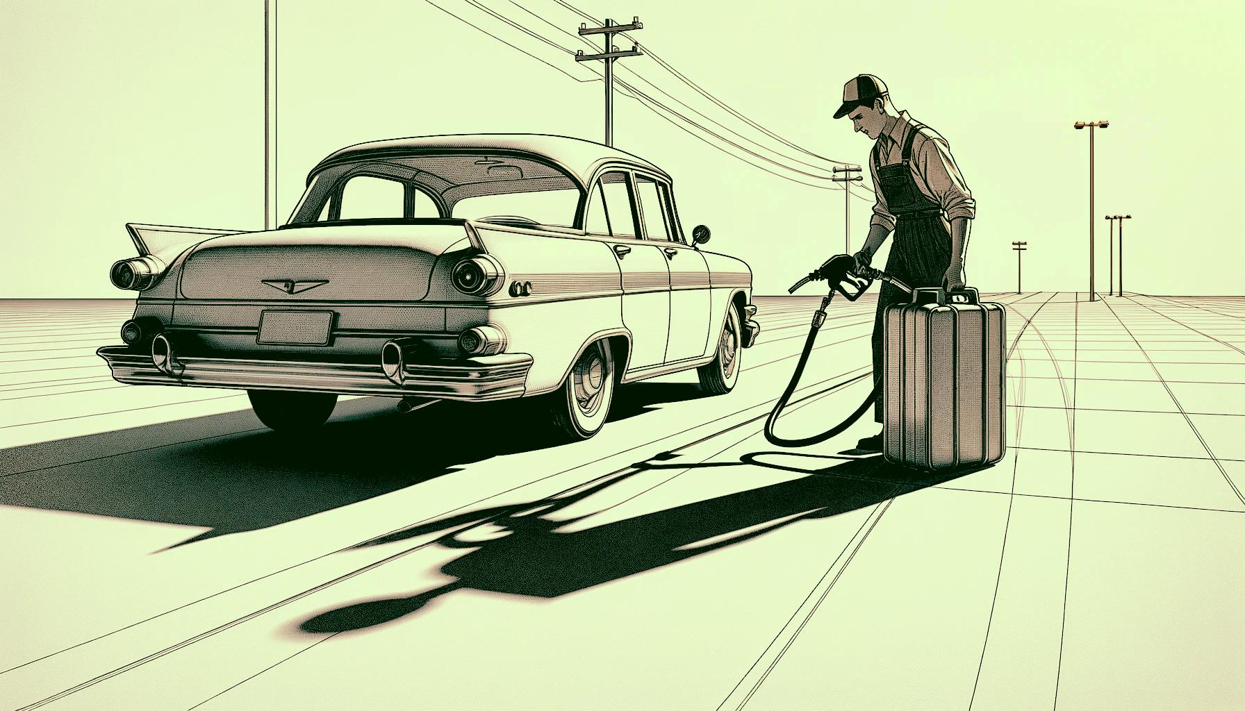 A roadside assistance operator delivering fuel to a car that has ran out of gas